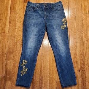NYDJ Blue Jeans with Gold Floral Accents Size 12